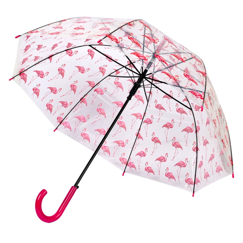 Clayre & Eef Erwachsenen-Regenschirm Ø 90 cm Transparant Kunststoff Flamingo