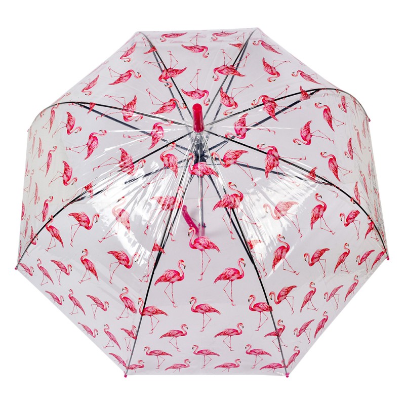 Clayre & Eef Erwachsenen-Regenschirm Ø 90 cm Transparant Kunststoff Flamingo