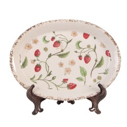 Clayre & Eef Sous-assiette  25x18x3 cm Beige Céramique Ovale Fraises