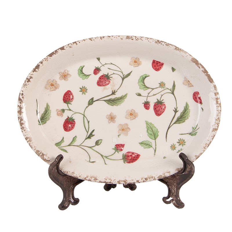 Clayre & Eef Charger Plate  25x18x3 cm Beige Ceramic Oval Strawberries