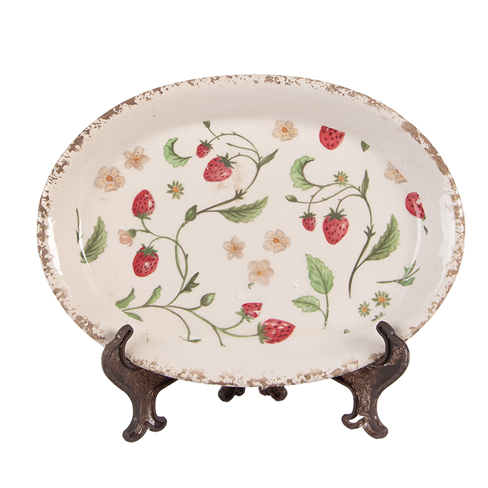 Clayre&Eef Onderbord 25x18x3 cm Beige Keramiek Aardbeien afbeelding