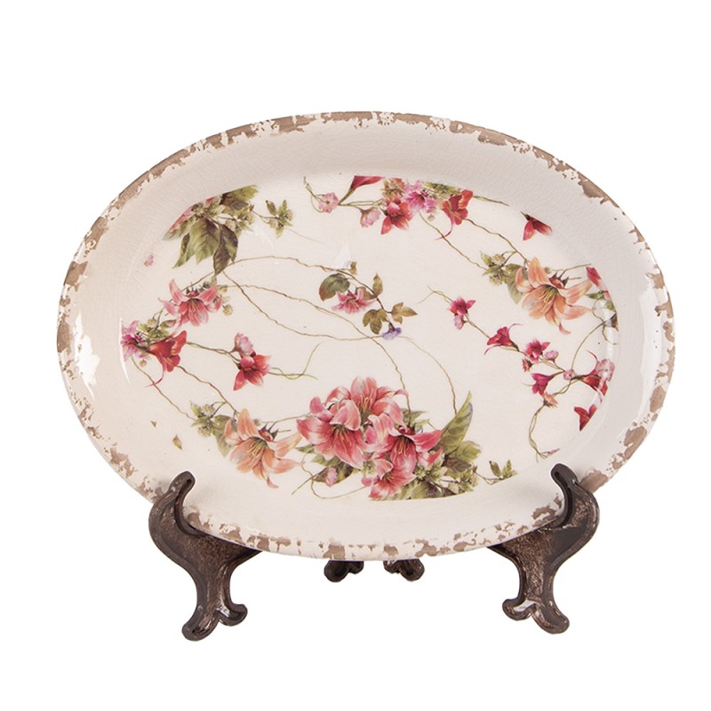 Clayre & Eef Sottopiatto  25x18x3 cm Beige Ceramica Fiori