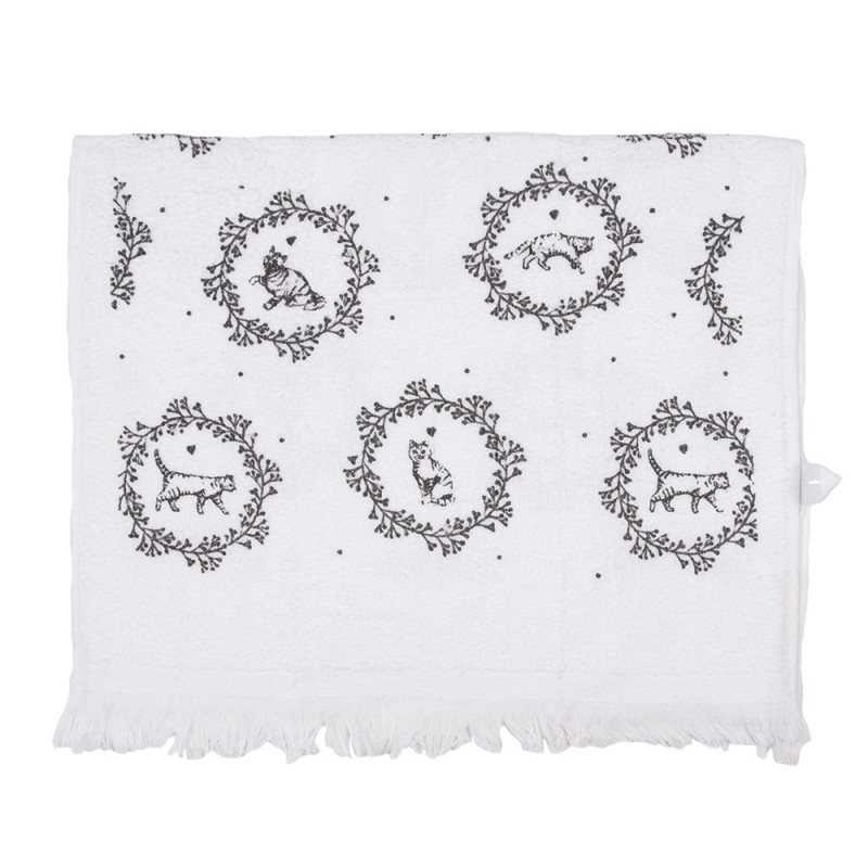 Clayre & Eef Serviette invité 40x66 cm Blanc Coton Chat