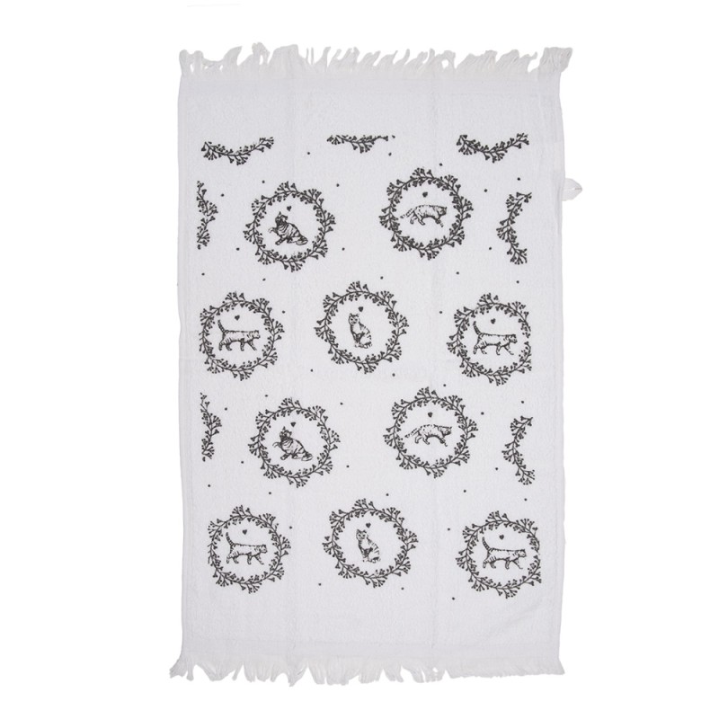 Clayre & Eef Serviette invité 40x66 cm Blanc Coton Chat
