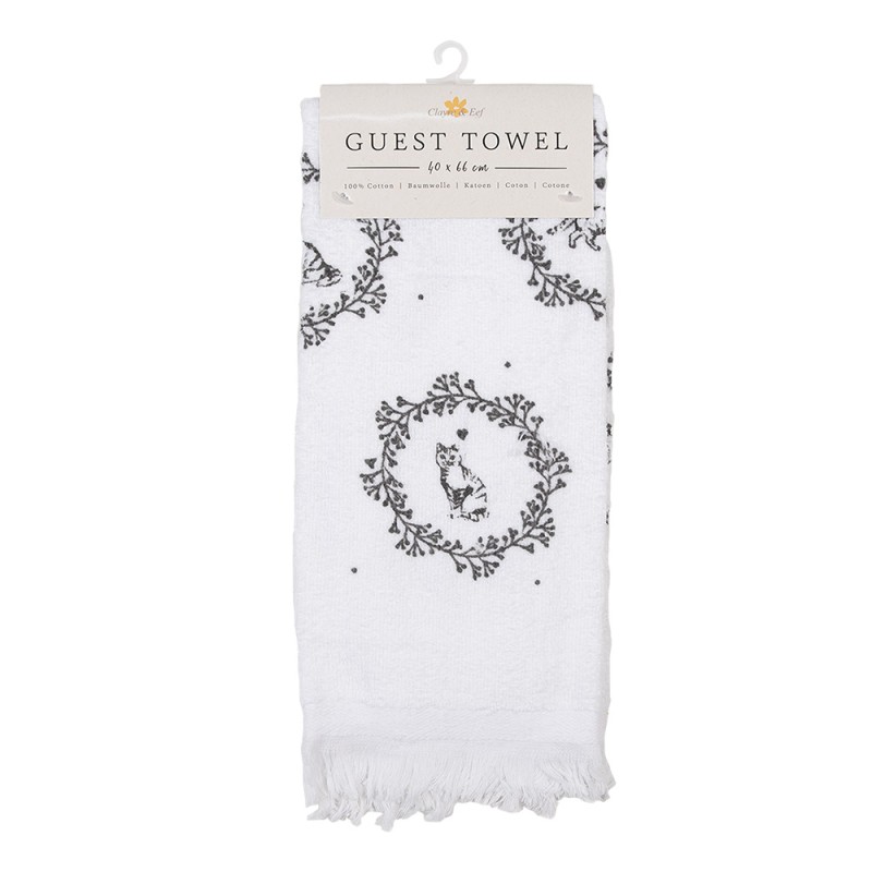 Clayre & Eef Serviette invité 40x66 cm Blanc Coton Chat