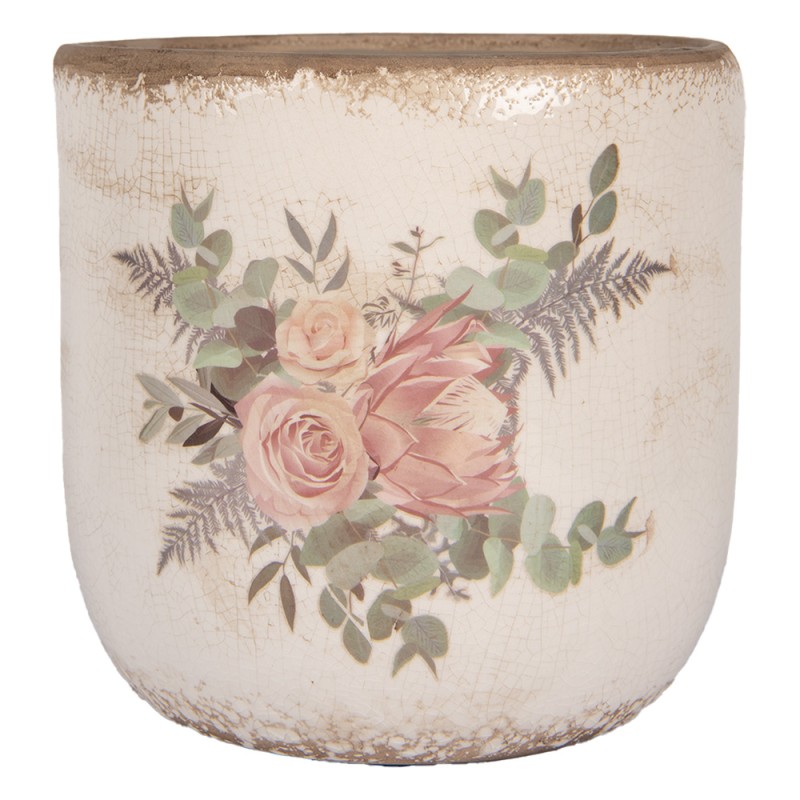 Clayre & Eef Blumentopf Ø 20x19 cm Beige Keramik Blumen
