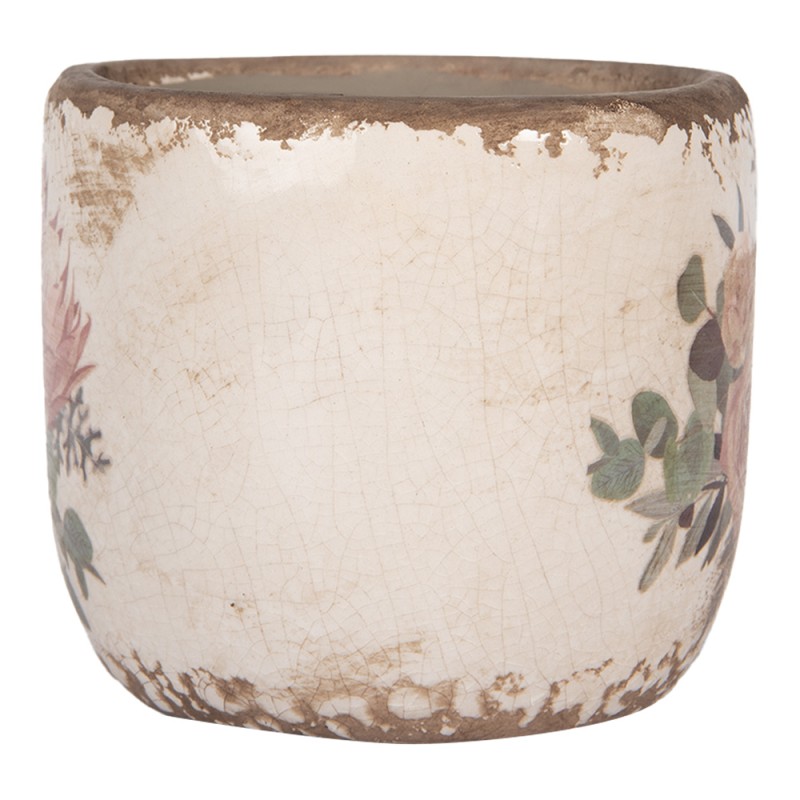 Clayre & Eef Blumentopf Ø 8x7 cm Beige Keramik Blumen