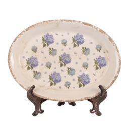 Clayre & Eef Charger Plate  25x18x2 cm Beige Blue Ceramic Flowers