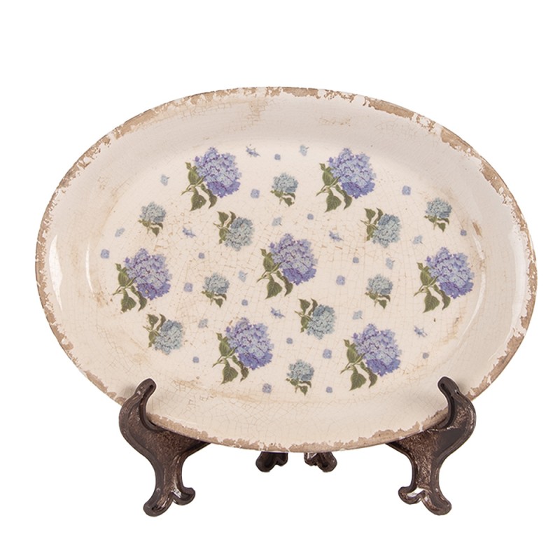 Clayre & Eef Sous-assiette  25x18x2 cm Beige Bleu Céramique Fleurs