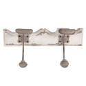 Clayre & Eef Wall Coat Rack 2 Hooks 23x6x10 cm White Wood Metal