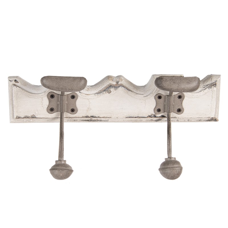 Clayre & Eef Wall Coat Rack 2 Hooks 23x6x10 cm White Wood Metal