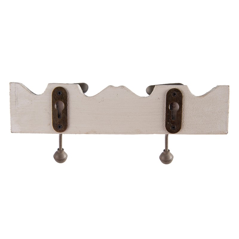 Clayre & Eef Wall Coat Rack 2 Hooks 23x6x10 cm White Wood Metal