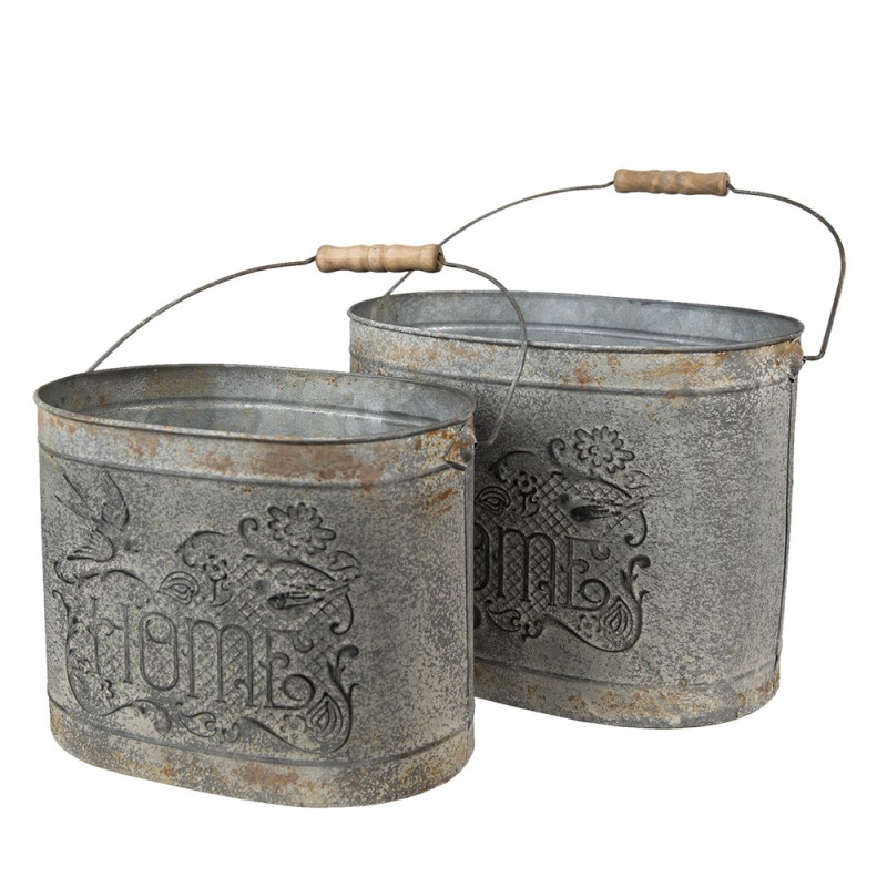 Clayre & Eef Seau décoratif Gris Marron Métal Oiseau Home