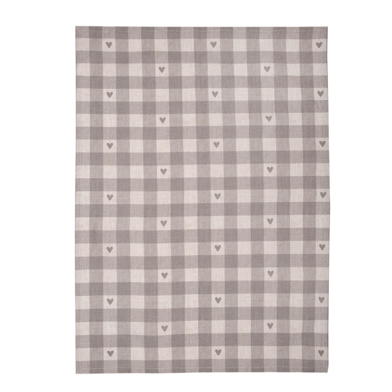 Clayre & Eef Torchon 50x70 cm Beige Gris Coton Coeurs
