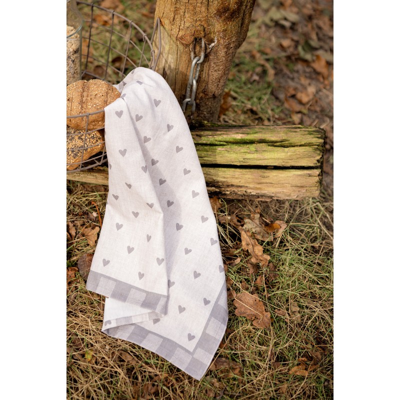 Clayre & Eef Torchon 50x70 cm Beige Gris Coton Coeurs