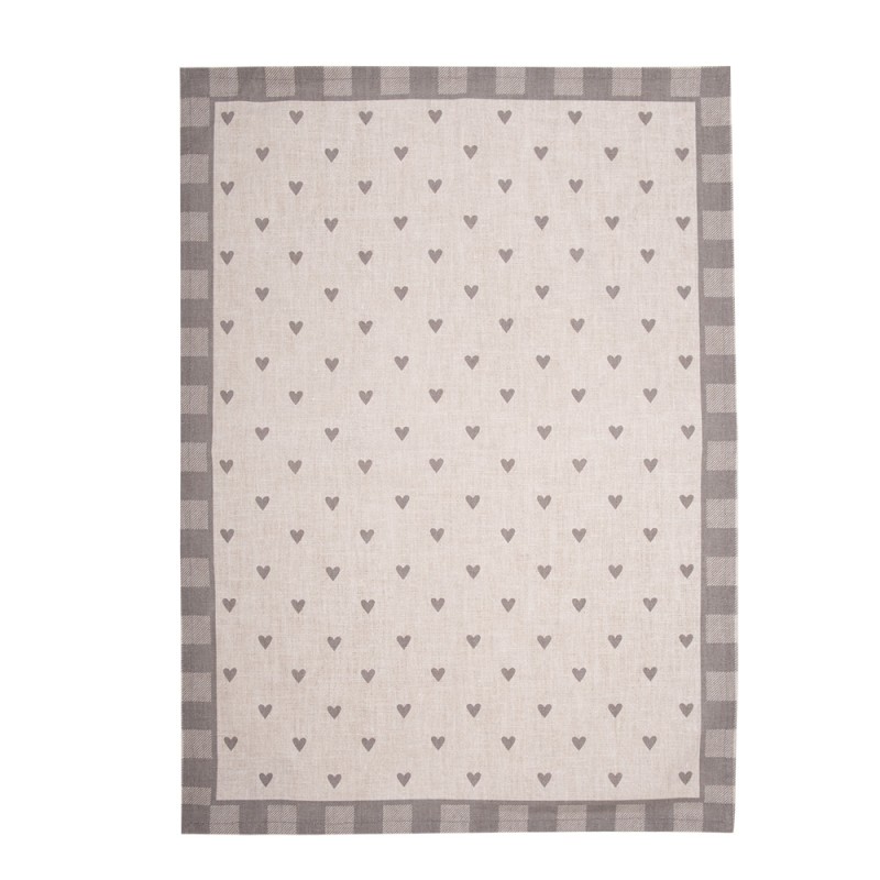 Clayre & Eef Geschirrtuch 50x70 cm Beige Grau Baumwolle Herzen