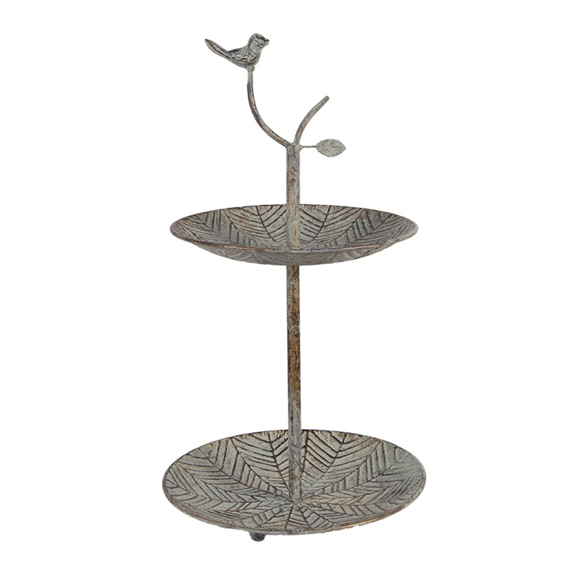 Clayre & Eef Étagère 2 étages Ø 26x48 cm Vert Marron Métal Oiseau