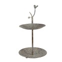 Clayre & Eef Étagère 2 étages Ø 26x48 cm Vert Marron Métal Oiseau