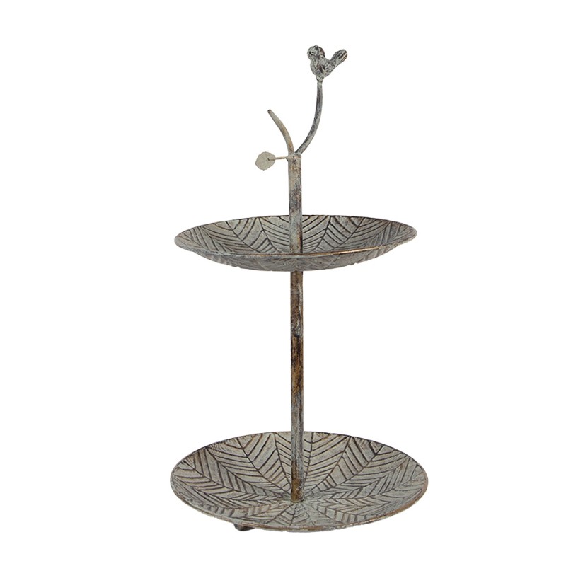 Clayre & Eef Étagère 2 étages Ø 26x48 cm Vert Marron Métal Oiseau