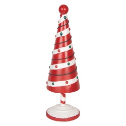 Clayre & Eef Statuetta decorativa di Natale Albero di Natale Ø 12x36 cm Rosso Bianco  Metallo