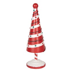 Clayre & Eef Statuetta decorativa di Natale Albero di Natale Ø 12x36 cm Rosso Bianco  Metallo