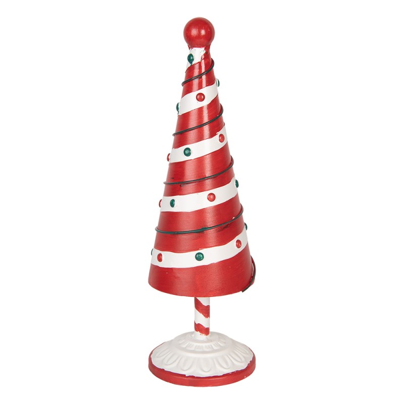 Clayre & Eef Statuetta decorativa di Natale Albero di Natale Ø 12x36 cm Rosso Bianco  Metallo