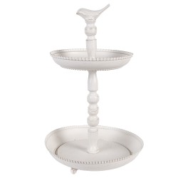 Clayre & Eef 2-Tiered Stand Ø 27x41 cm White Metal Bird