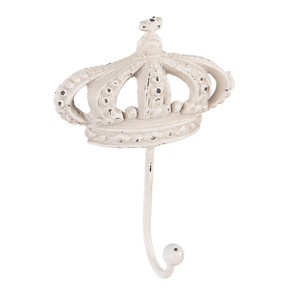 Clayre&Eef Wandhaak Kroon 14x7x19 cm Wit Metaal afbeelding