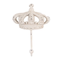 Clayre & Eef Wandhaak Kroon 14x7x19 cm Wit Metaal