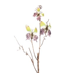 Clayre & Eef Decorative Branch 85 cm Green Metal Textile Butterflies