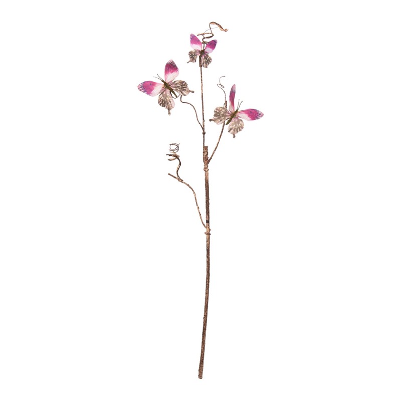 Clayre & Eef Decorative Branch 85 cm Pink Metal Textile Butterflies