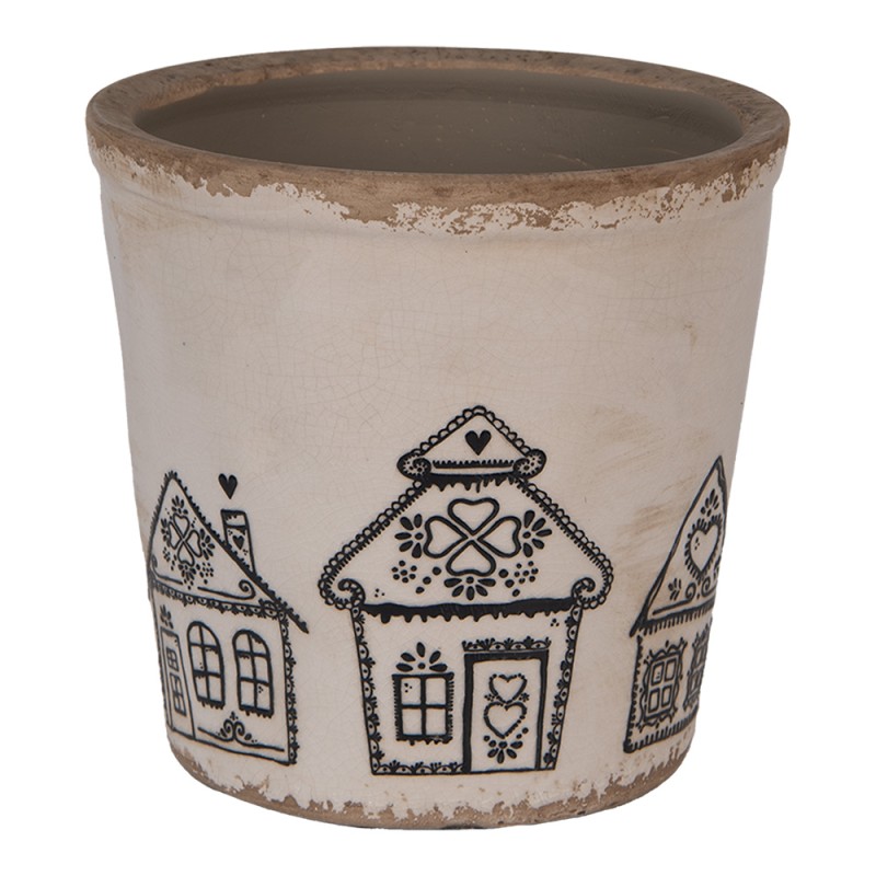 Clayre & Eef Bloempot Ø 17x16 cm Beige Keramiek Gingerbread house