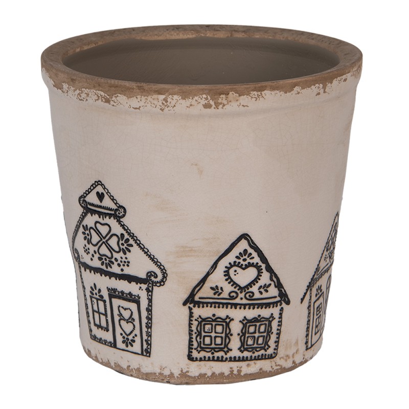 Clayre & Eef Bloempot Ø 17x16 cm Beige Keramiek Gingerbread house
