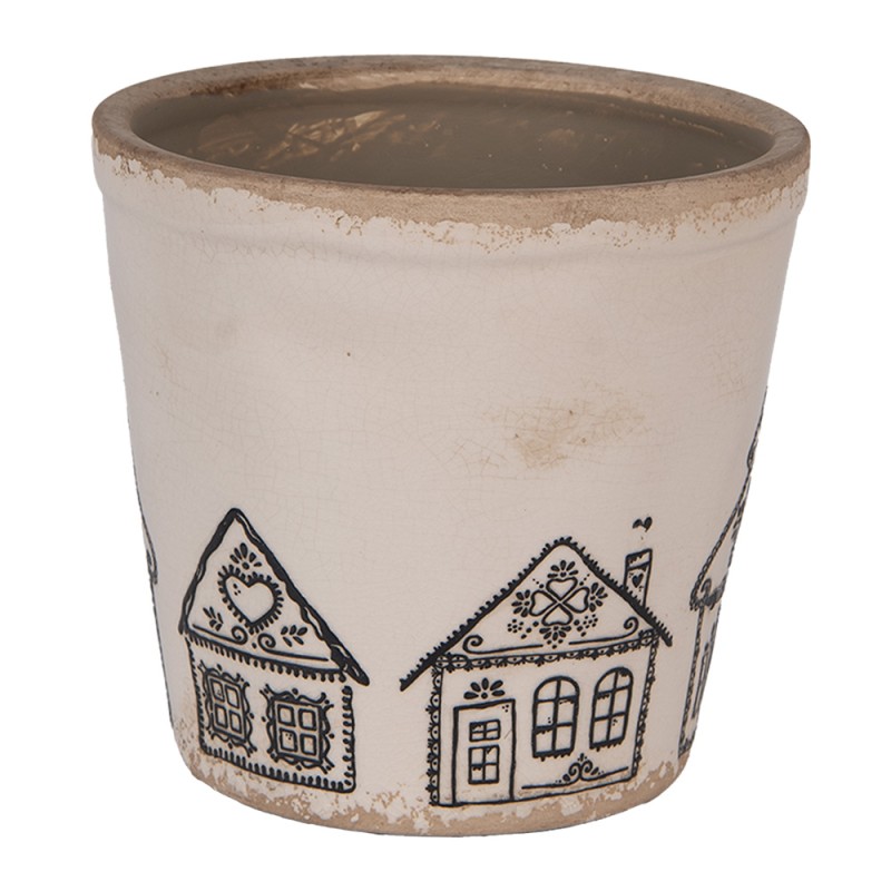 Clayre & Eef Pot de fleurs Ø 15x14 cm Beige Céramique Maison en pain d'épices