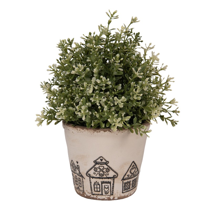 Clayre & Eef Pot de fleurs Ø 12x11 cm Beige Céramique Maison en pain d'épices