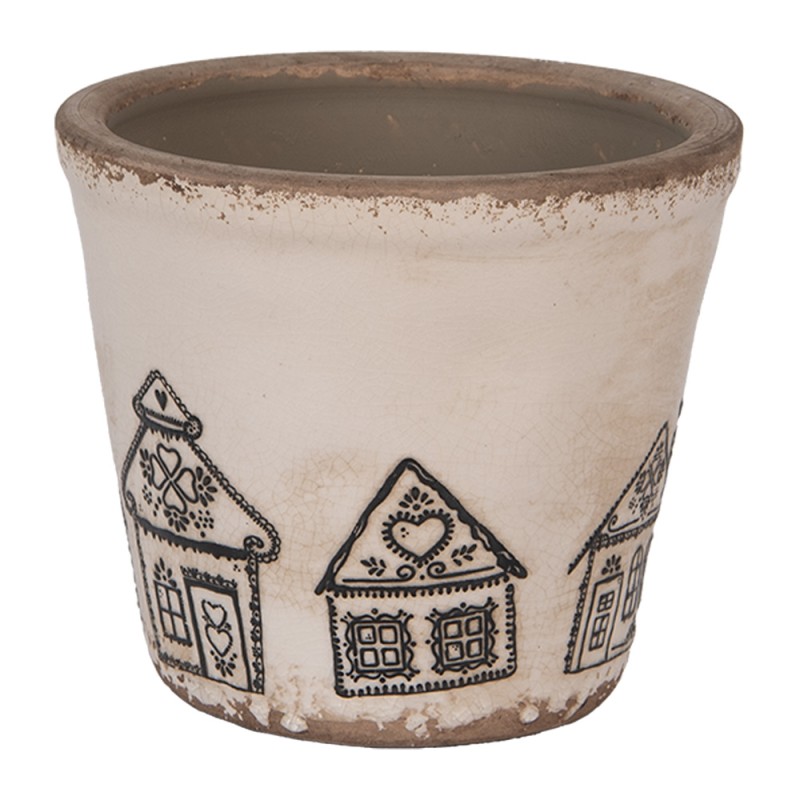 Clayre & Eef Pot de fleurs Ø 12x11 cm Beige Céramique Maison en pain d'épices