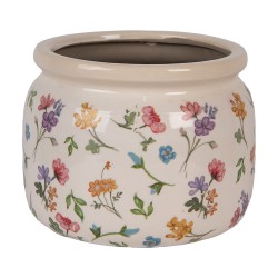 Clayre & Eef Bloempot Ø 20x15 cm Beige Keramiek Bloemen