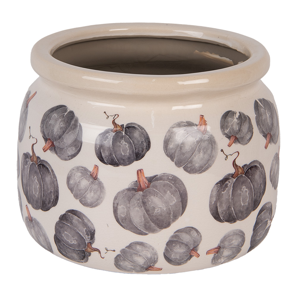 Clayre&Eef BloempotØ 20x15 cm Beige Grijs Keramiek Pompoen afbeelding