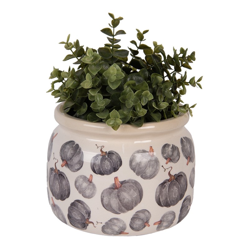 Clayre & Eef Pot de fleurs Ø 20x15 cm Beige Gris Céramique Citrouille