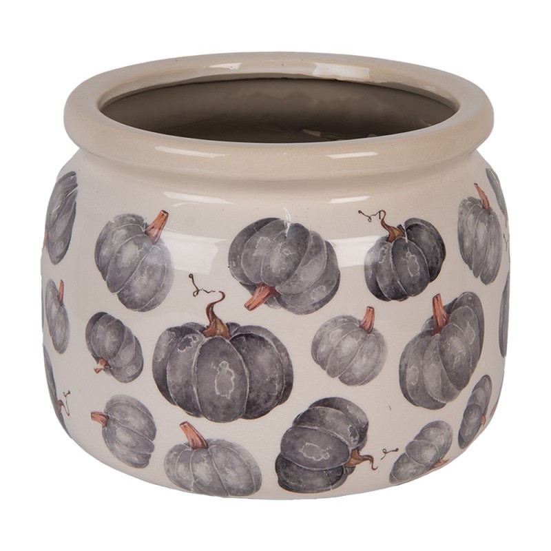 Clayre & Eef Pot de fleurs Ø 20x15 cm Beige Gris Céramique Citrouille