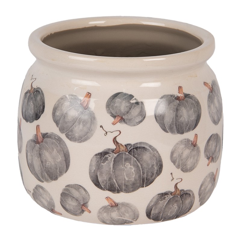 Clayre & Eef Bloempot Ø 16x13 cm Beige Grijs Keramiek Pompoen