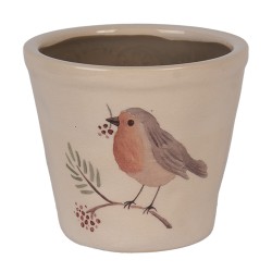 Clayre & Eef Bloempot Ø 12x11 cm Beige Keramiek Vogel