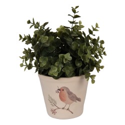 Clayre & Eef Bloempot Ø 12x11 cm Beige Keramiek Vogel