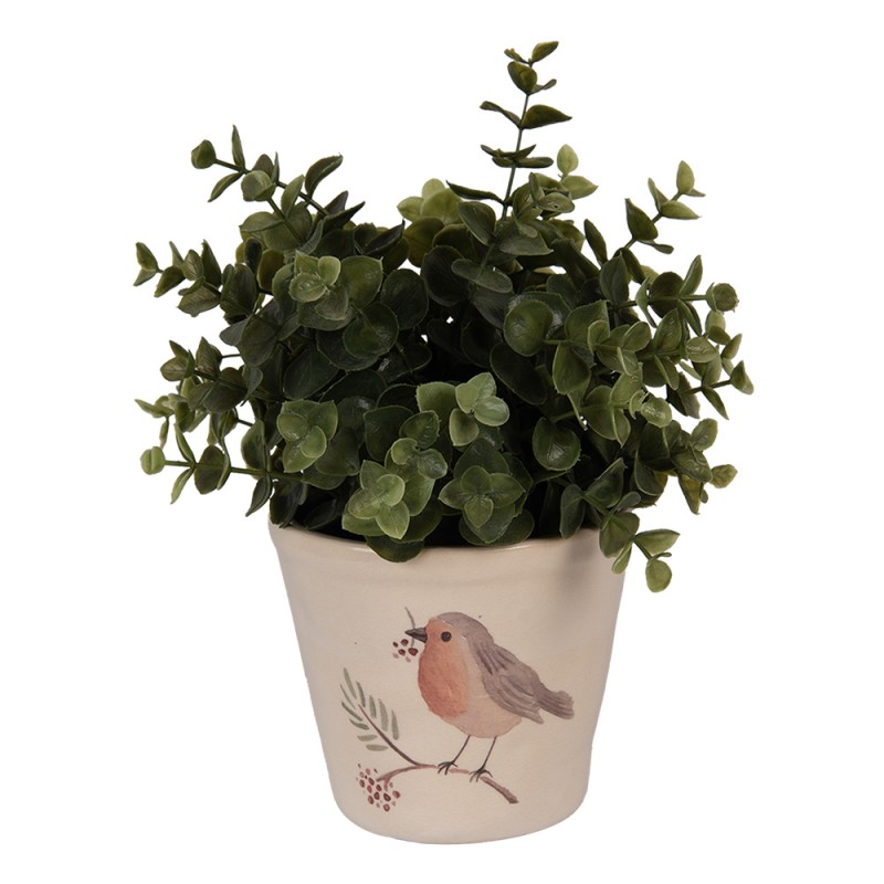 Clayre & Eef Pot de fleurs Ø 12x11 cm Beige Céramique Oiseau
