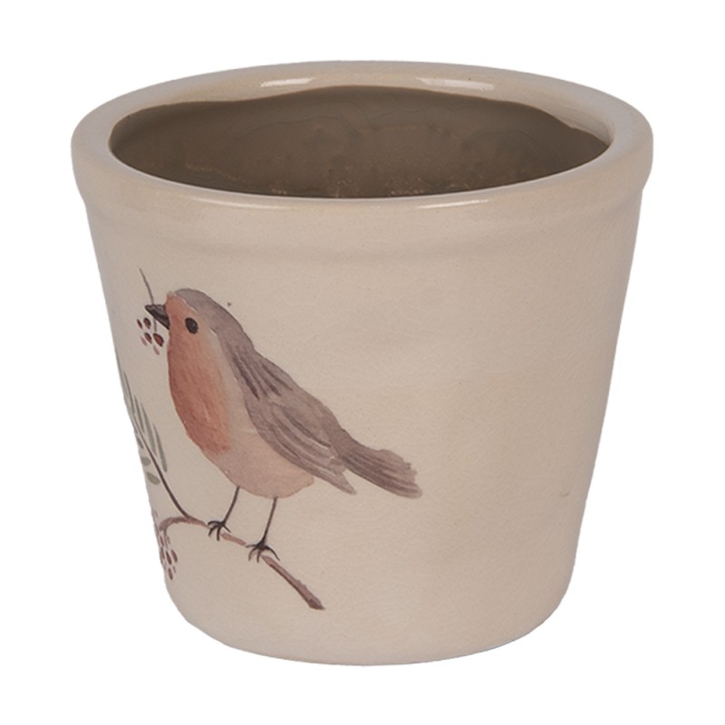 Clayre & Eef Pot de fleurs Ø 12x11 cm Beige Céramique Oiseau