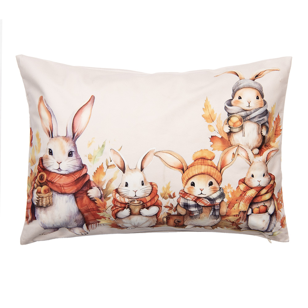 Clayre & Eef Kussenhoes 35x50 cm Beige Polyester Konijnen afbeelding