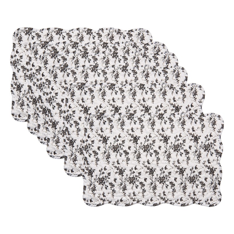 Clayre & Eef Tischsets 6er Set 48x32 cm Weiß Polyester Blumen