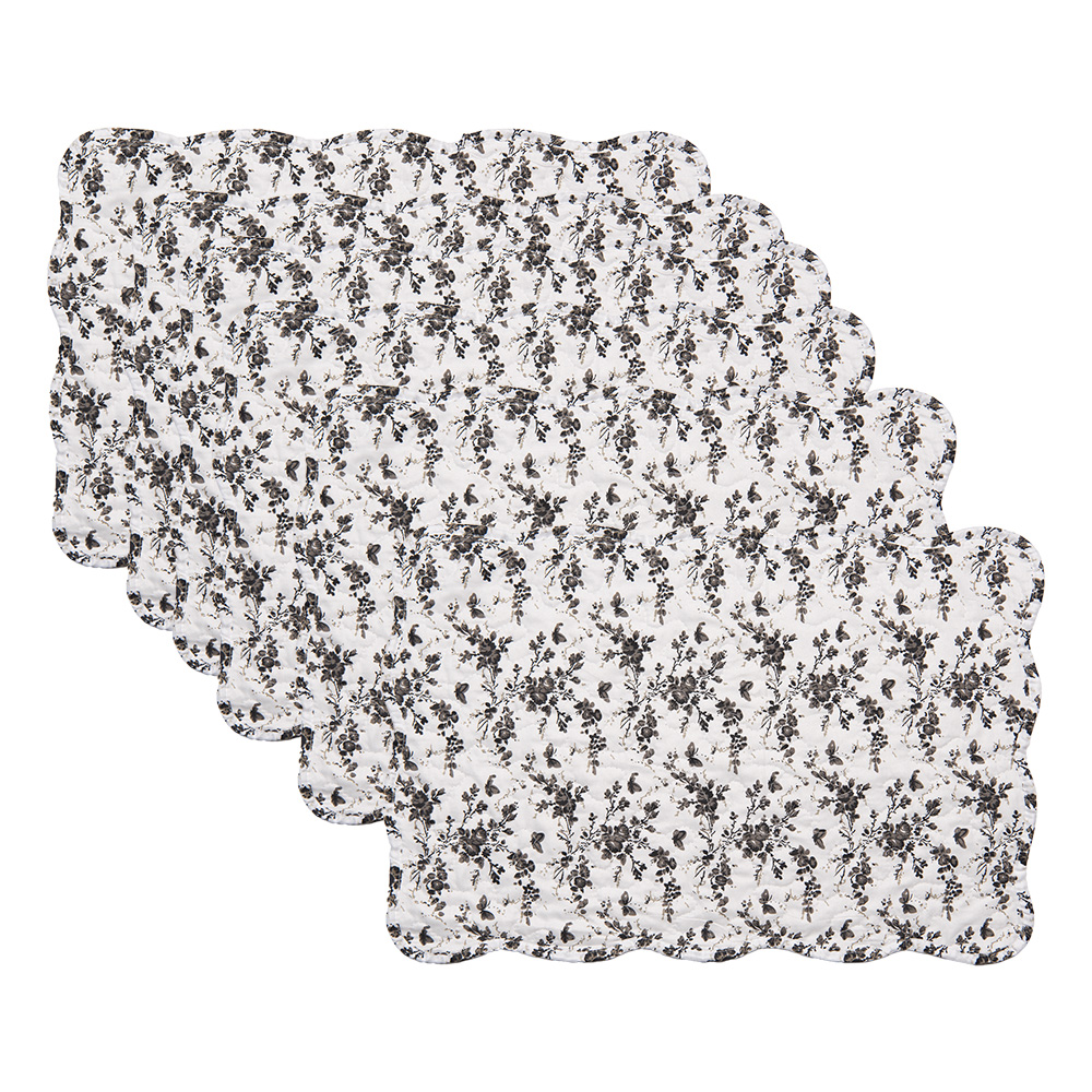 Clayre&Eef Placemats Set van 6 48x32 cm Wit Polyester Bloemen afbeelding