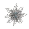 Clayre & Eef Ornement de Noël set de 2 Poinsettia 15 cm Couleur argent Plastique