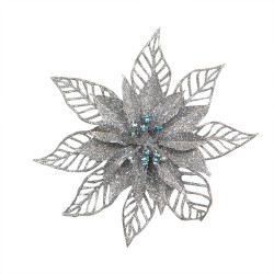 Clayre & Eef Ornement de Noël set de 2 Poinsettia 15 cm Couleur argent Plastique